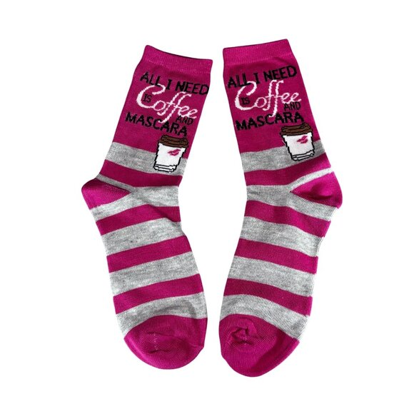 Set Of 2 Loft & Coffee-Themed Crew Socks One Size Purple/Gray/Pink - Picture 7 of 7